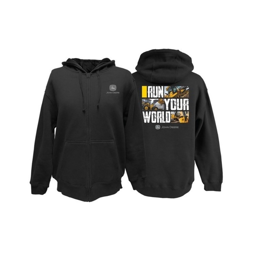 John Deere Full Zip Hoodie Run Your World Graphic Sweatshirt Men's XL Black NWT